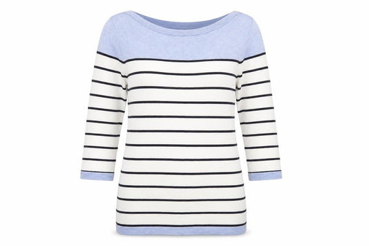 Country Casuals Womens White Boat Neck Striped Viscose Pullover Jumper Size M