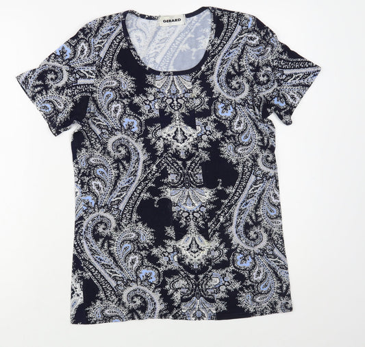 Gerard Womens Blue Paisley Viscose Basic T-Shirt Size 12 Scoop Neck