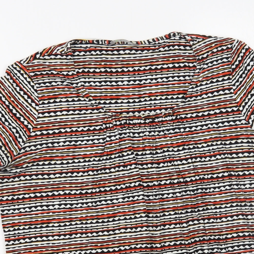 Marks and Spencer Womens Multicoloured Striped Viscose Basic T-Shirt Size 8 Scoop Neck