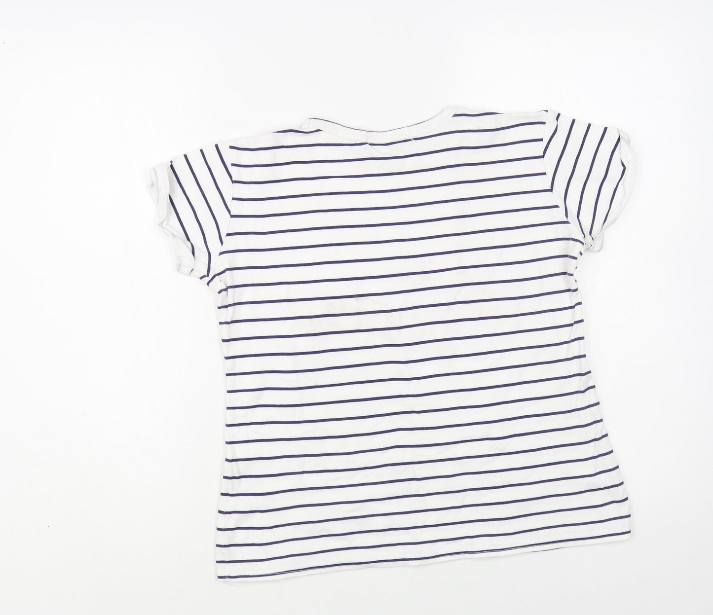 Quiz Womens White Striped Cotton Basic T-Shirt Size 8 Crew Neck - Slogan