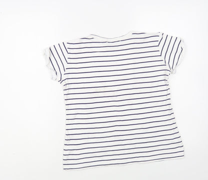 Quiz Womens White Striped Cotton Basic T-Shirt Size 8 Crew Neck - Slogan