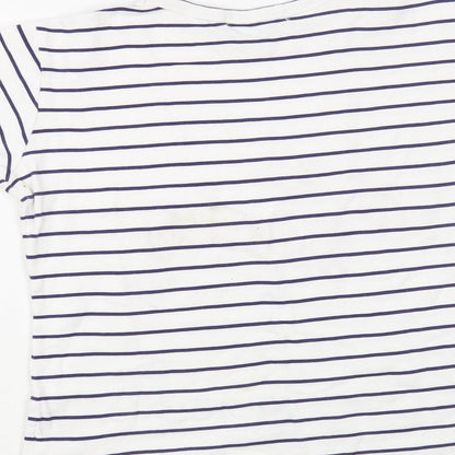 Quiz Womens White Striped Cotton Basic T-Shirt Size 8 Crew Neck - Slogan
