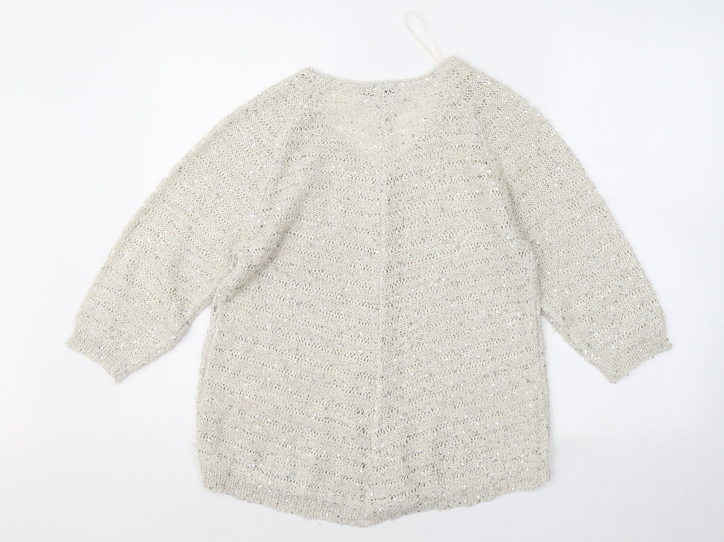 Roman Womens Beige V-Neck Polyester Pullover Jumper Size 12