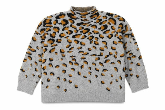 ASOS Womens Grey Mock Neck Animal Print Acrylic Pullover Jumper Size 18 - Leopard Print