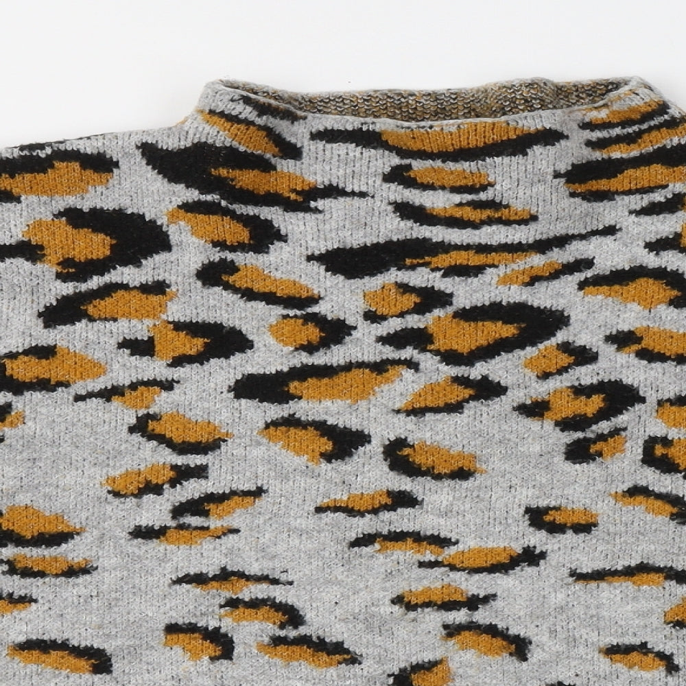 ASOS Womens Grey Mock Neck Animal Print Acrylic Pullover Jumper Size 18 - Leopard Print