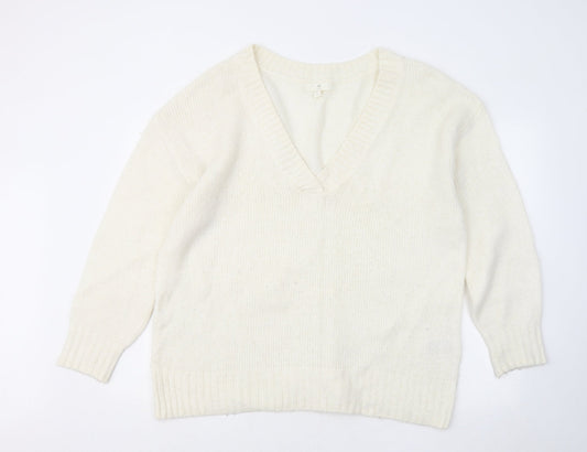 H&M Womens Ivory V-Neck Acrylic Pullover Jumper Size M