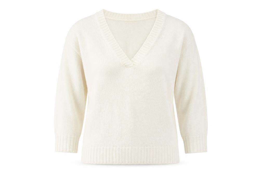 H&M Womens Ivory V-Neck Acrylic Pullover Jumper Size M