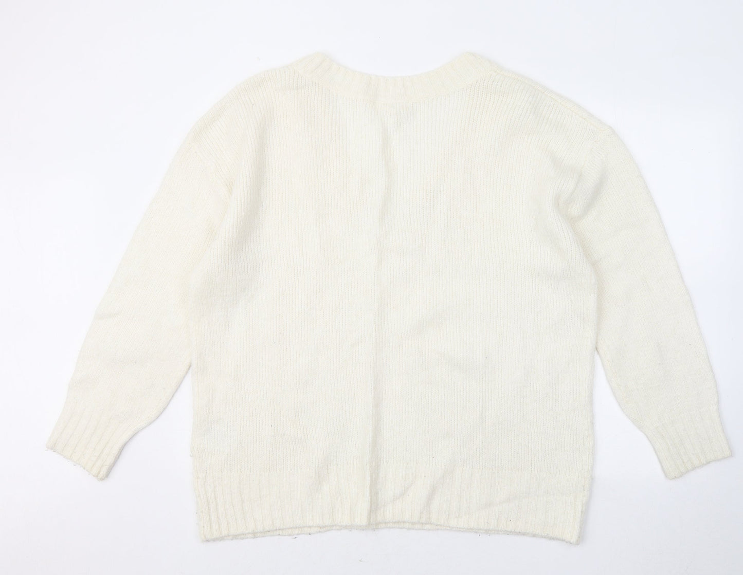 H&M Womens Ivory V-Neck Acrylic Pullover Jumper Size M