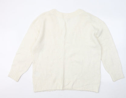 H&M Womens Ivory V-Neck Acrylic Pullover Jumper Size M