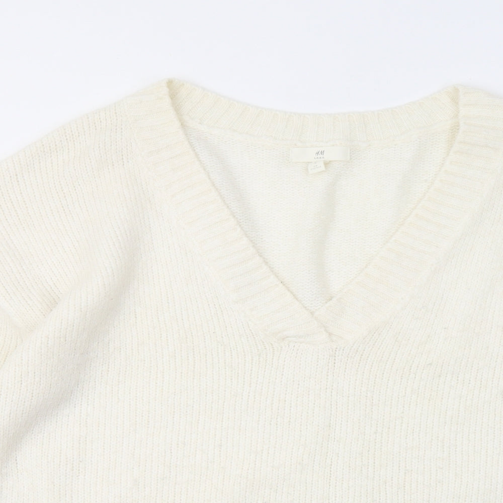 H&M Womens Ivory V-Neck Acrylic Pullover Jumper Size M