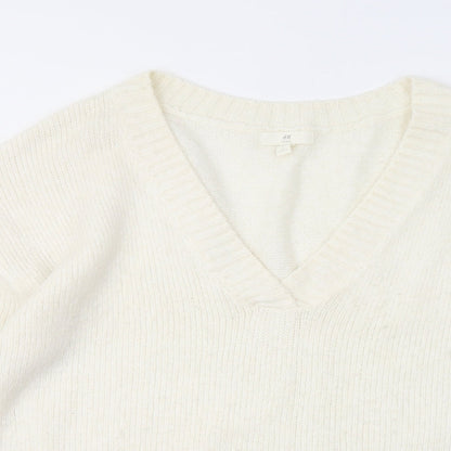 H&M Womens Ivory V-Neck Acrylic Pullover Jumper Size M