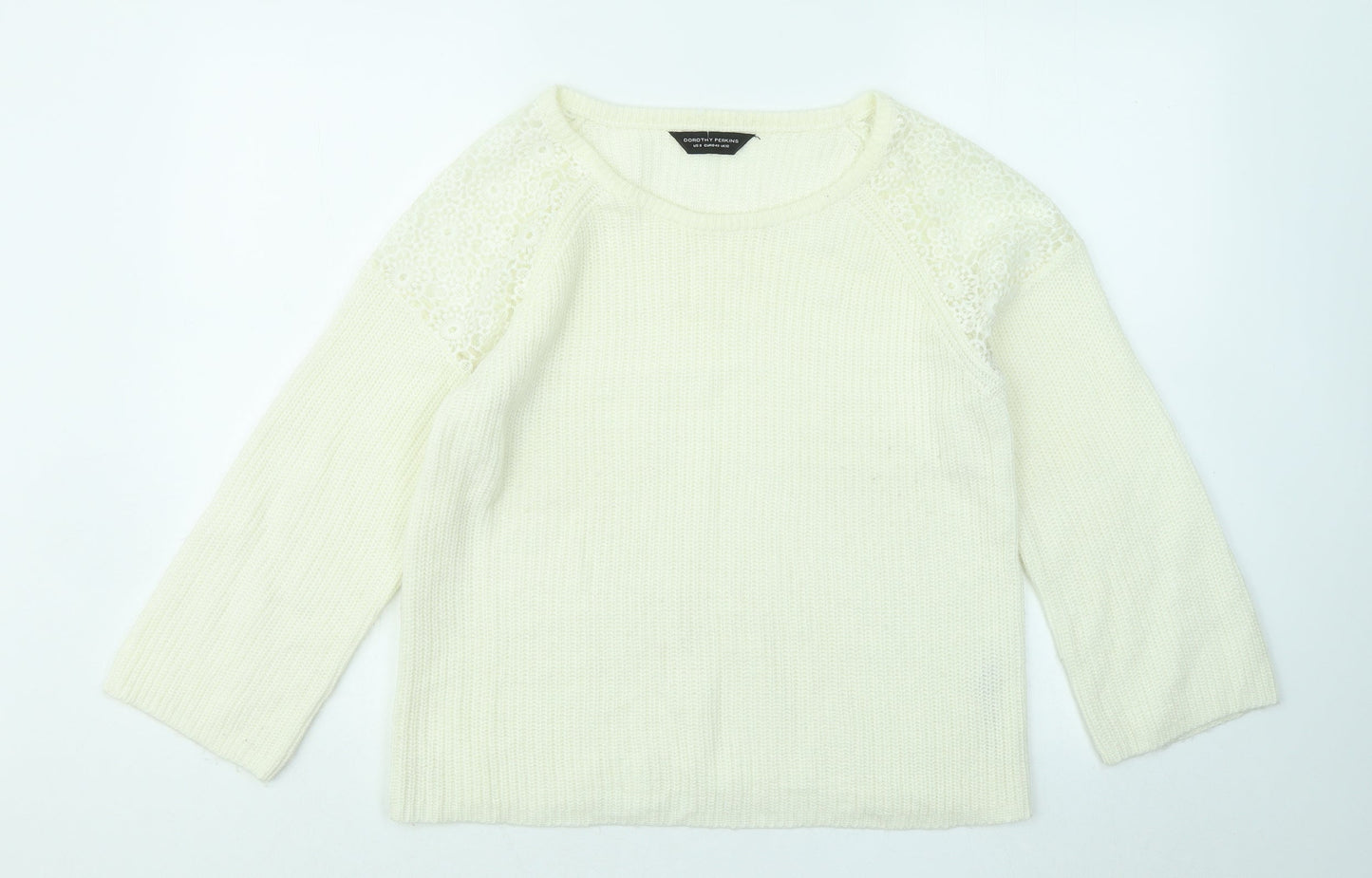 Dorothy Perkins Womens Ivory Round Neck Floral Acrylic Pullover Jumper Size 12