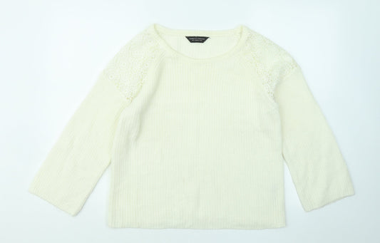 Dorothy Perkins Womens Ivory Round Neck Floral Acrylic Pullover Jumper Size 12