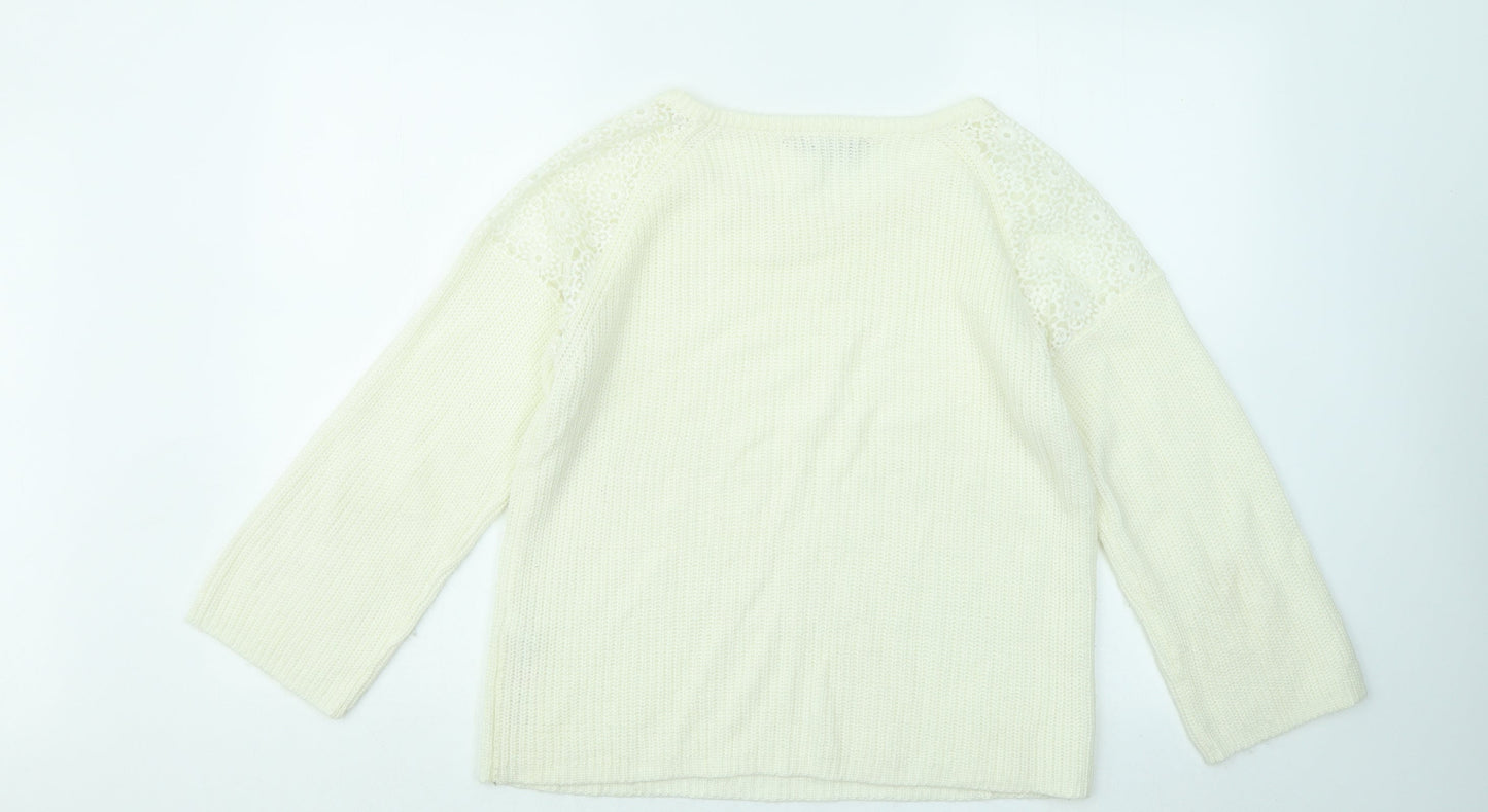 Dorothy Perkins Womens Ivory Round Neck Floral Acrylic Pullover Jumper Size 12