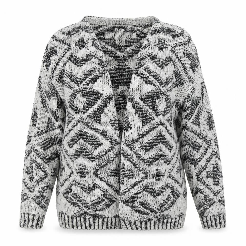 Divided by H&M Womens White V-Neck Geometric Cotton Cardigan Jumper Size S