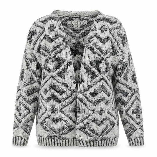 Divided by H&M Womens White V-Neck Geometric Cotton Cardigan Jumper Size S