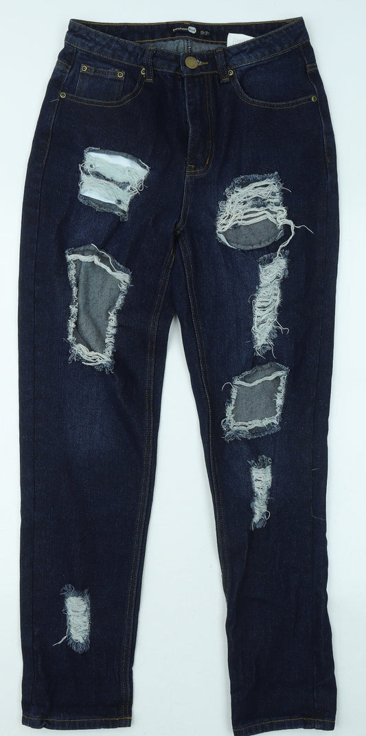 Preloved Boohoo Womens Blue Cotton Straight Jeans Size 10 L28 in Regular Zip - Front
