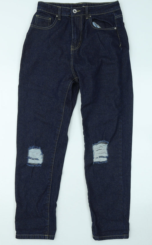 Preloved Boohoo Womens Blue Cotton Straight Jeans Size 10 L28 in Regular Zip - Front