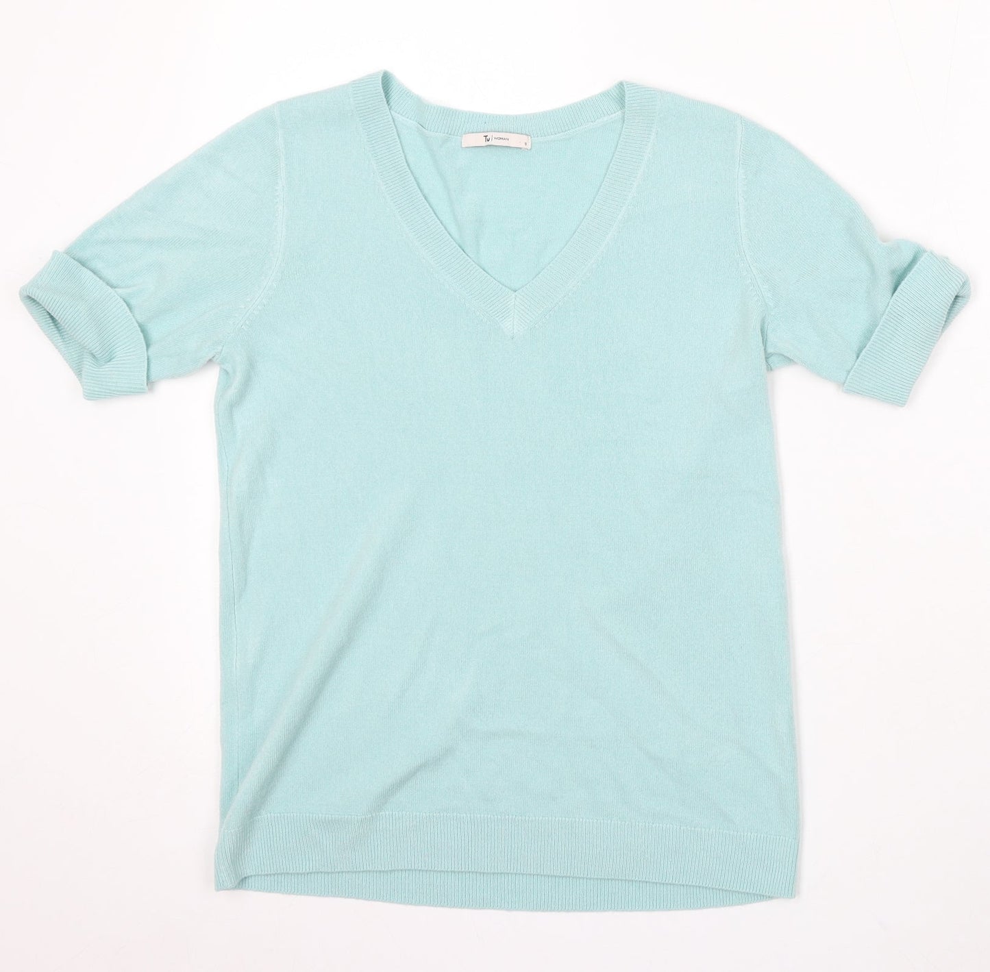 TU Womens Blue V-Neck Acrylic Pullover Jumper Size 8