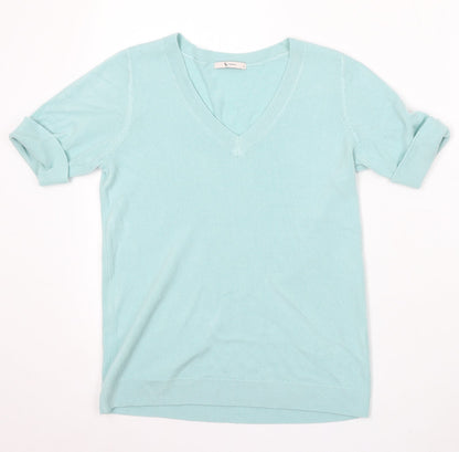 Tu Womens Blue V-Neck Acrylic Pullover Jumper Size 8