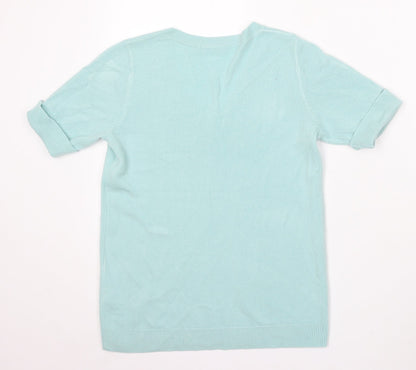 Tu Womens Blue V-Neck Acrylic Pullover Jumper Size 8