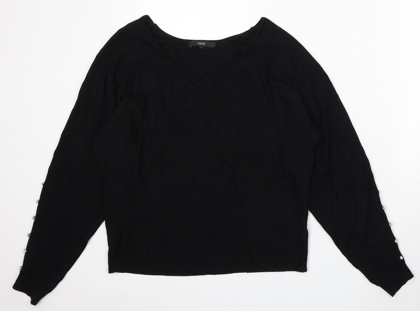 NEXT Womens Black V-Neck Viscose Pullover Jumper Size S