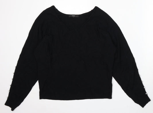 NEXT Womens Black V-Neck Viscose Pullover Jumper Size S