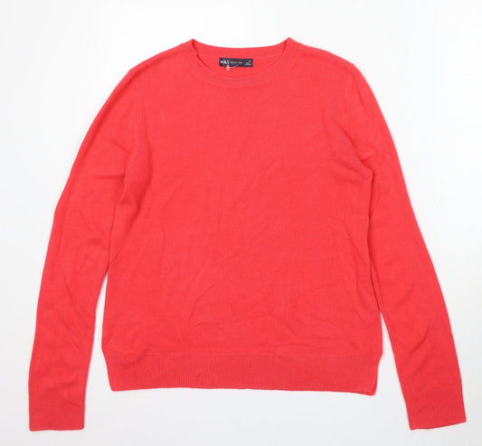 Marks and Spencer Womens Red Round Neck Acrylic Pullover Jumper Size 12