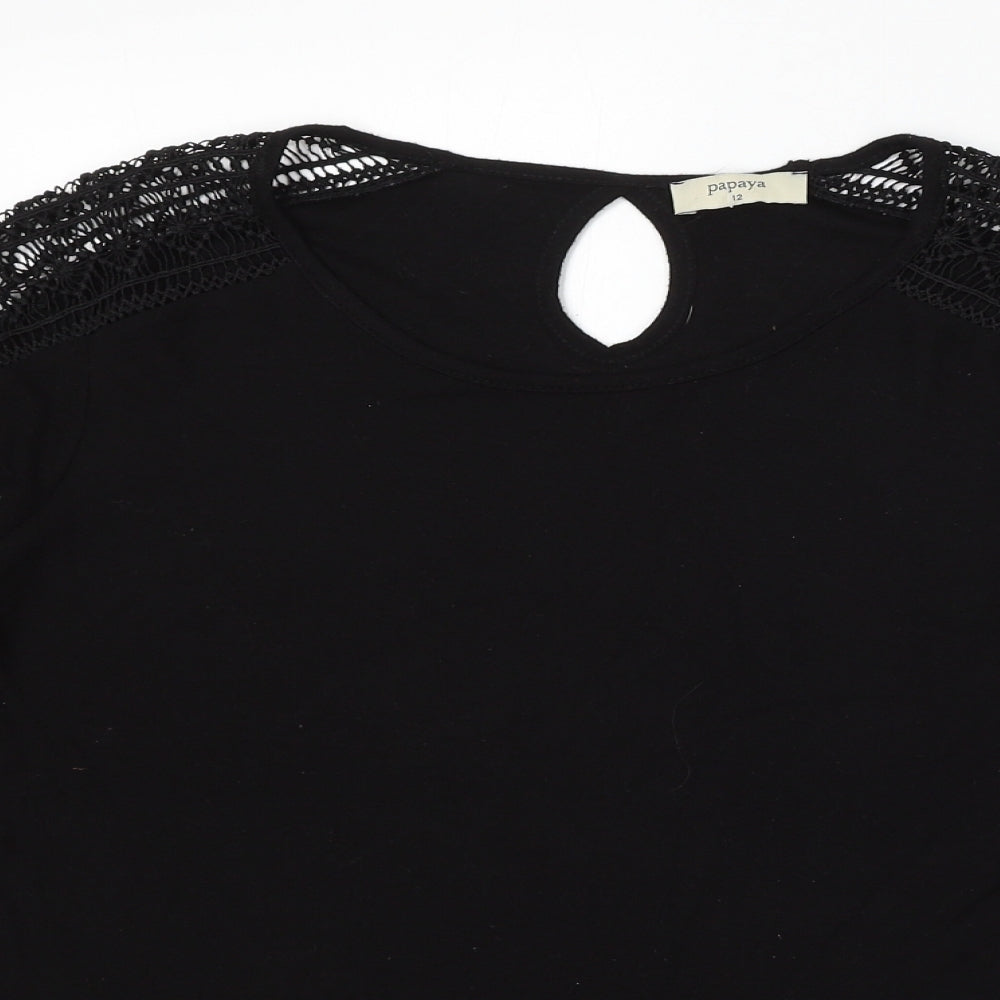 Papaya Womens Black Round Neck Polyester Pullover Jumper Size 12