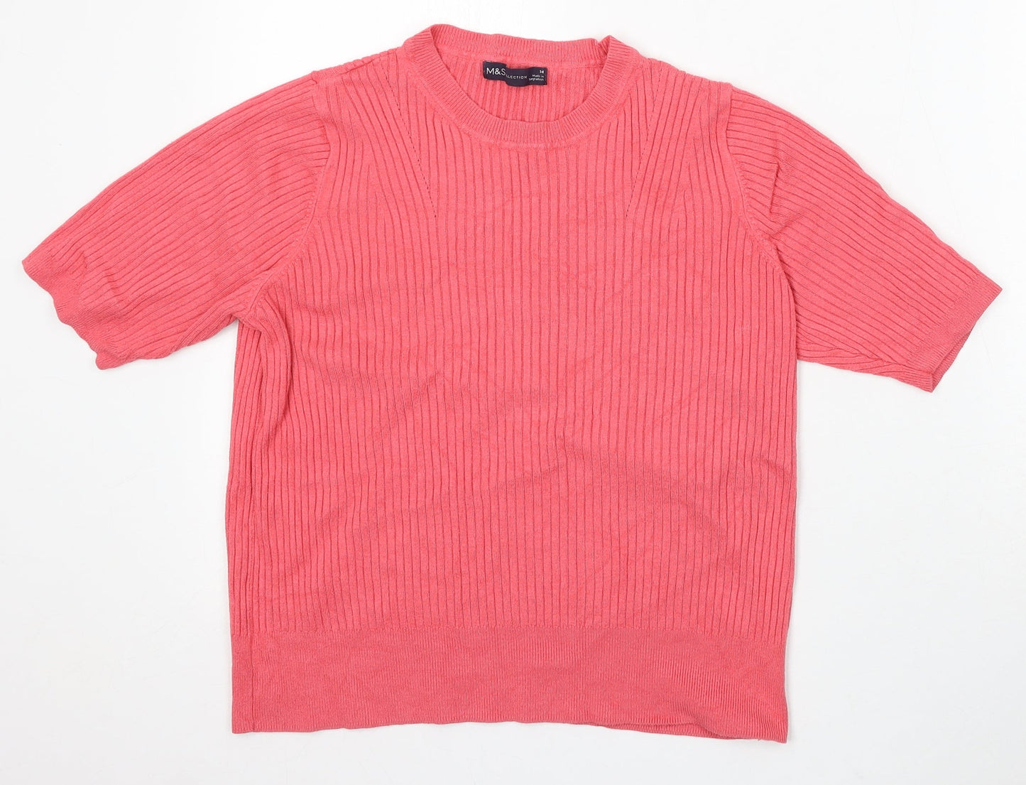 Marks and Spencer Womens Pink Round Neck Viscose Pullover Jumper Size 14