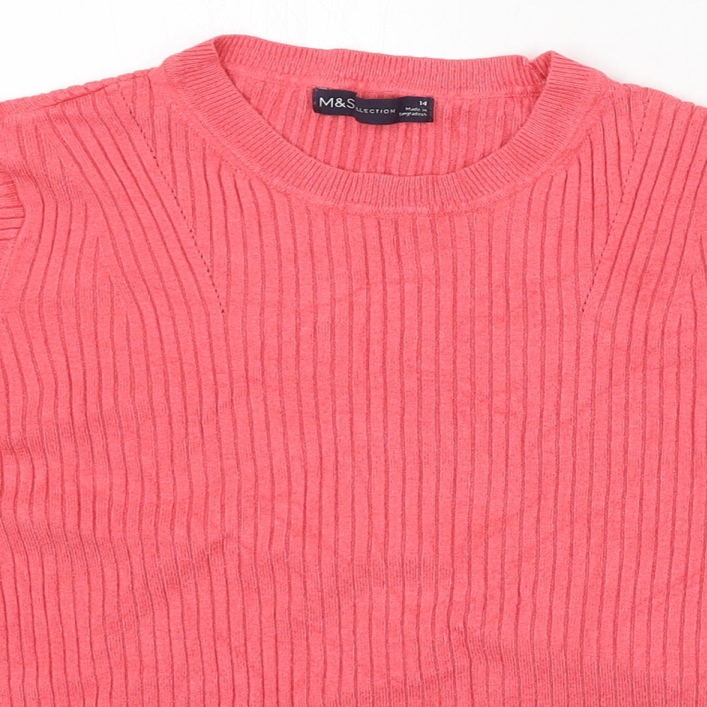 Marks and Spencer Womens Pink Round Neck Viscose Pullover Jumper Size 14