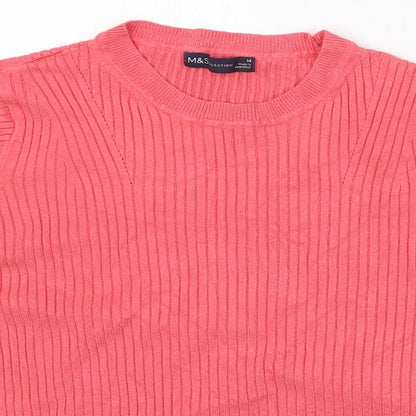 Marks & Spencer Womens Pink Round Neck Viscose Pullover Jumper Size 14