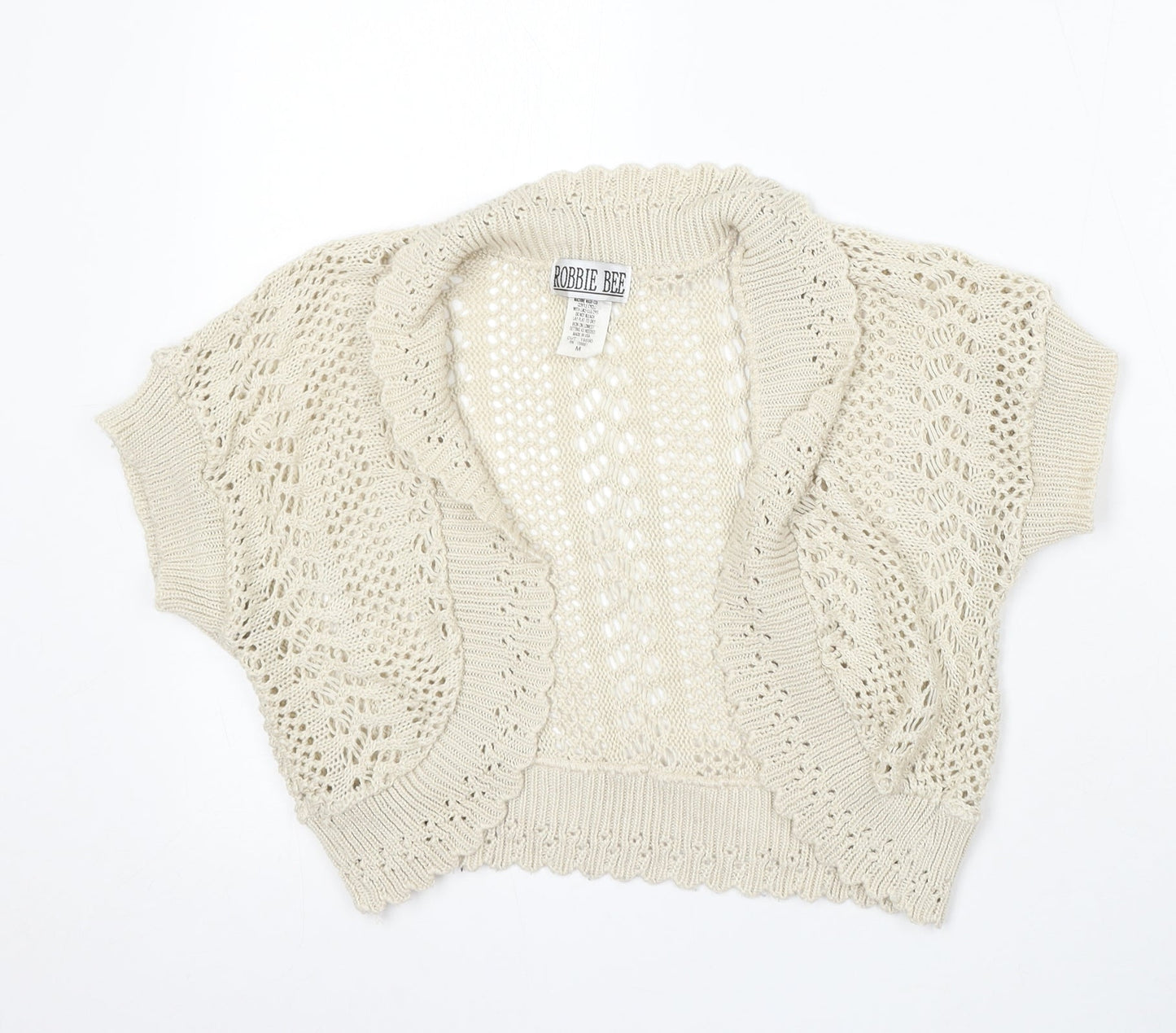 Robbie Bee Womens Ivory V-Neck Acrylic Cardigan Jumper Size M