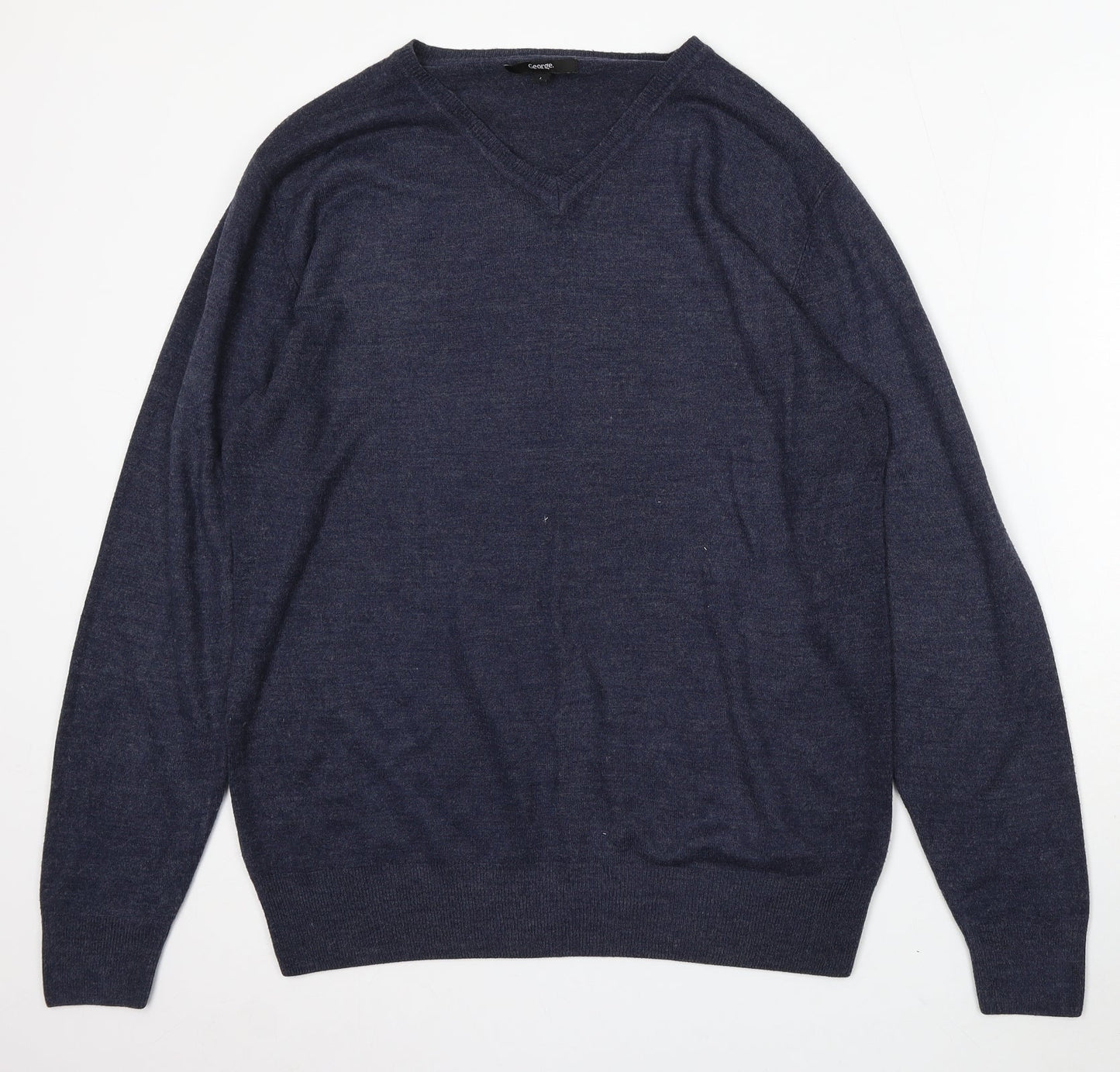 George Womens Blue V-Neck Acrylic Pullover Jumper Size L