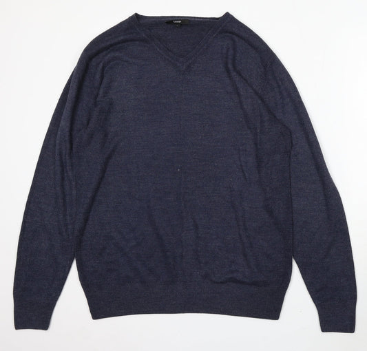 George Womens Blue V-Neck Acrylic Pullover Jumper Size L