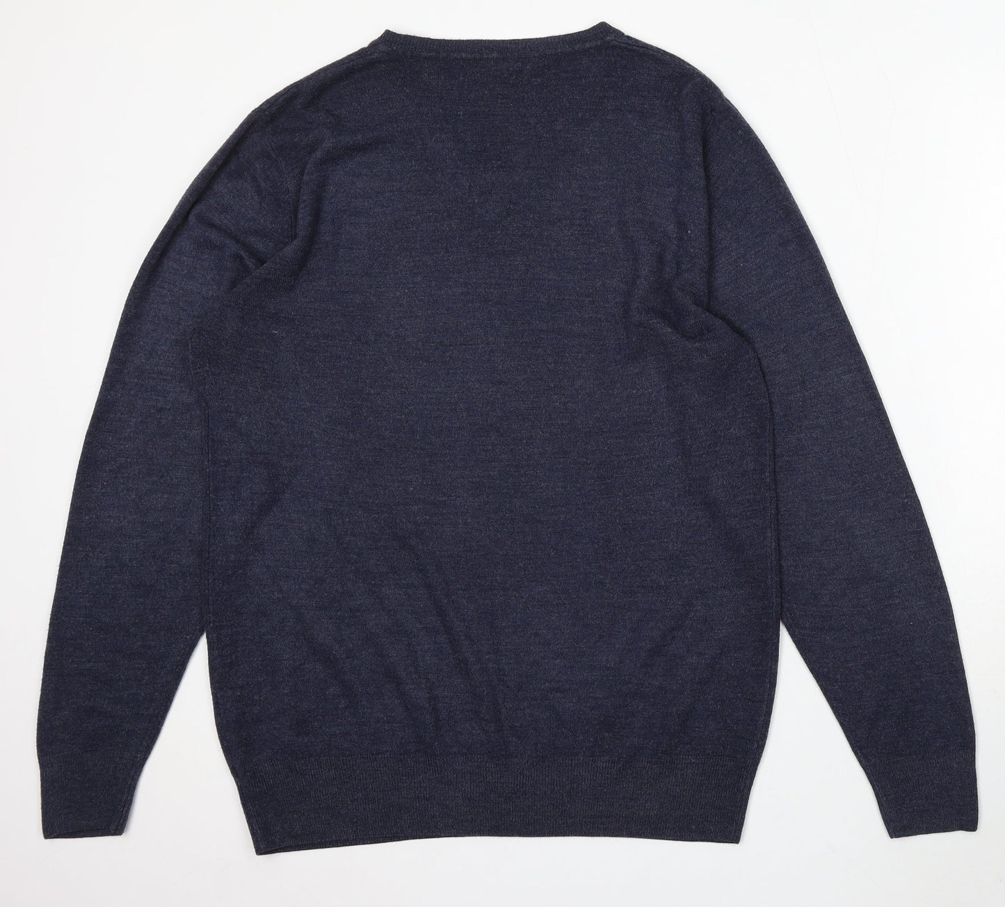 George Womens Blue V-Neck Acrylic Pullover Jumper Size L