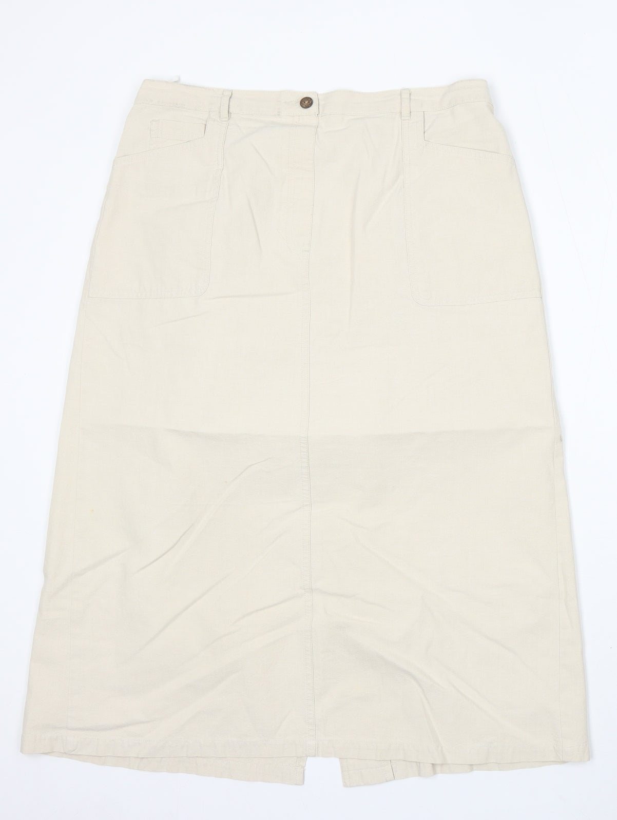 Preworn Womens Beige Polyester A-Line Skirt Size 34 in Button