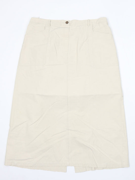 Preworn Womens Beige Polyester A-Line Skirt Size 34 in Button