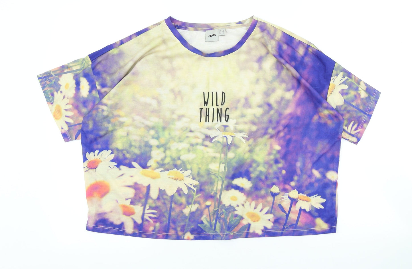 ASOS Womens Multicoloured Floral Polyester Basic T-Shirt Size 12 Round Neck