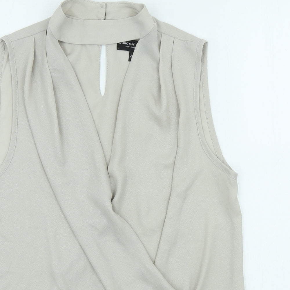 Dorothy Perkins Womens Beige Polyester Tunic Blouse Size 14 High Neck