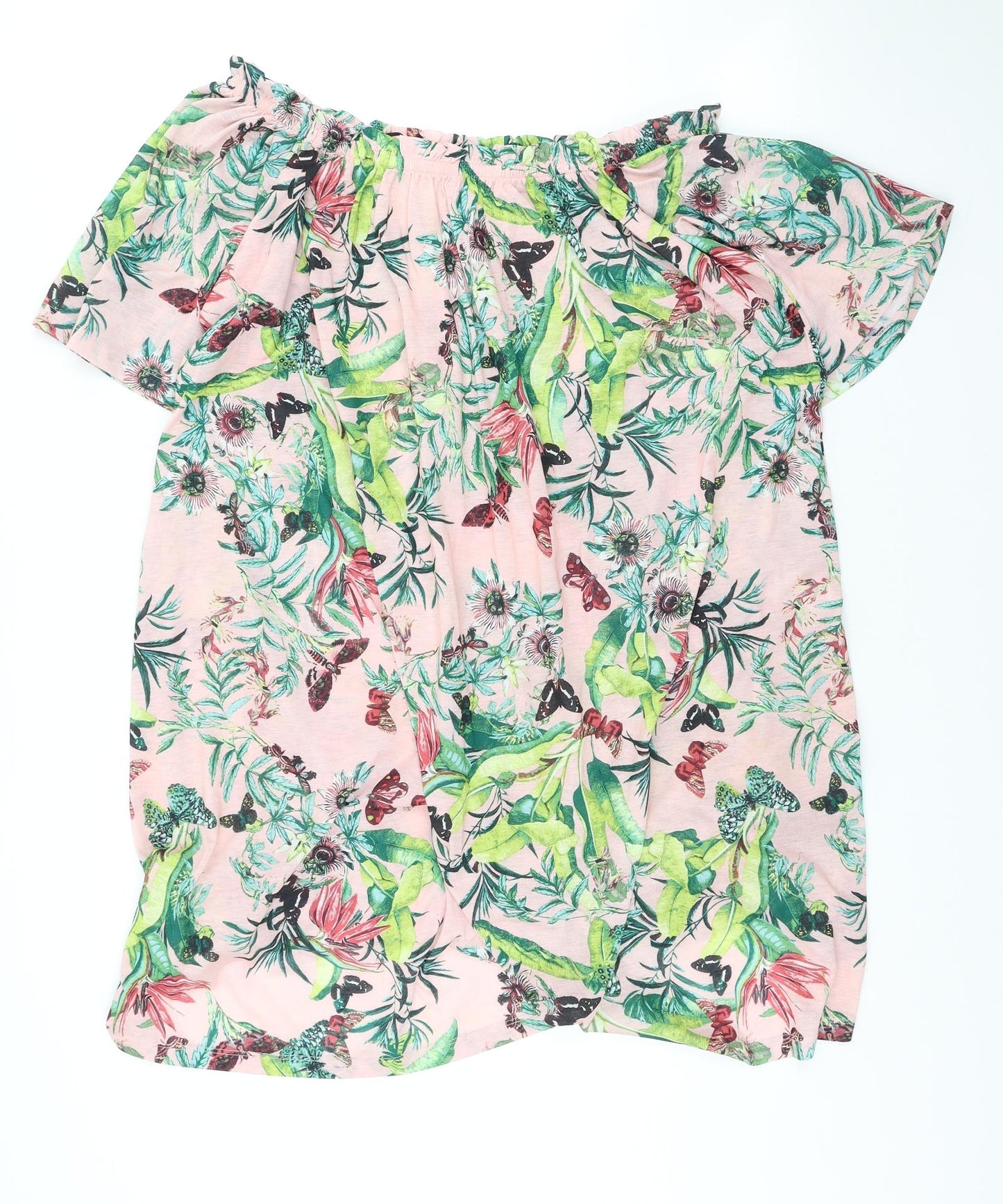H&M Womens Pink Floral Polyester A-Line Size 4 Off the Shoulder Pullover
