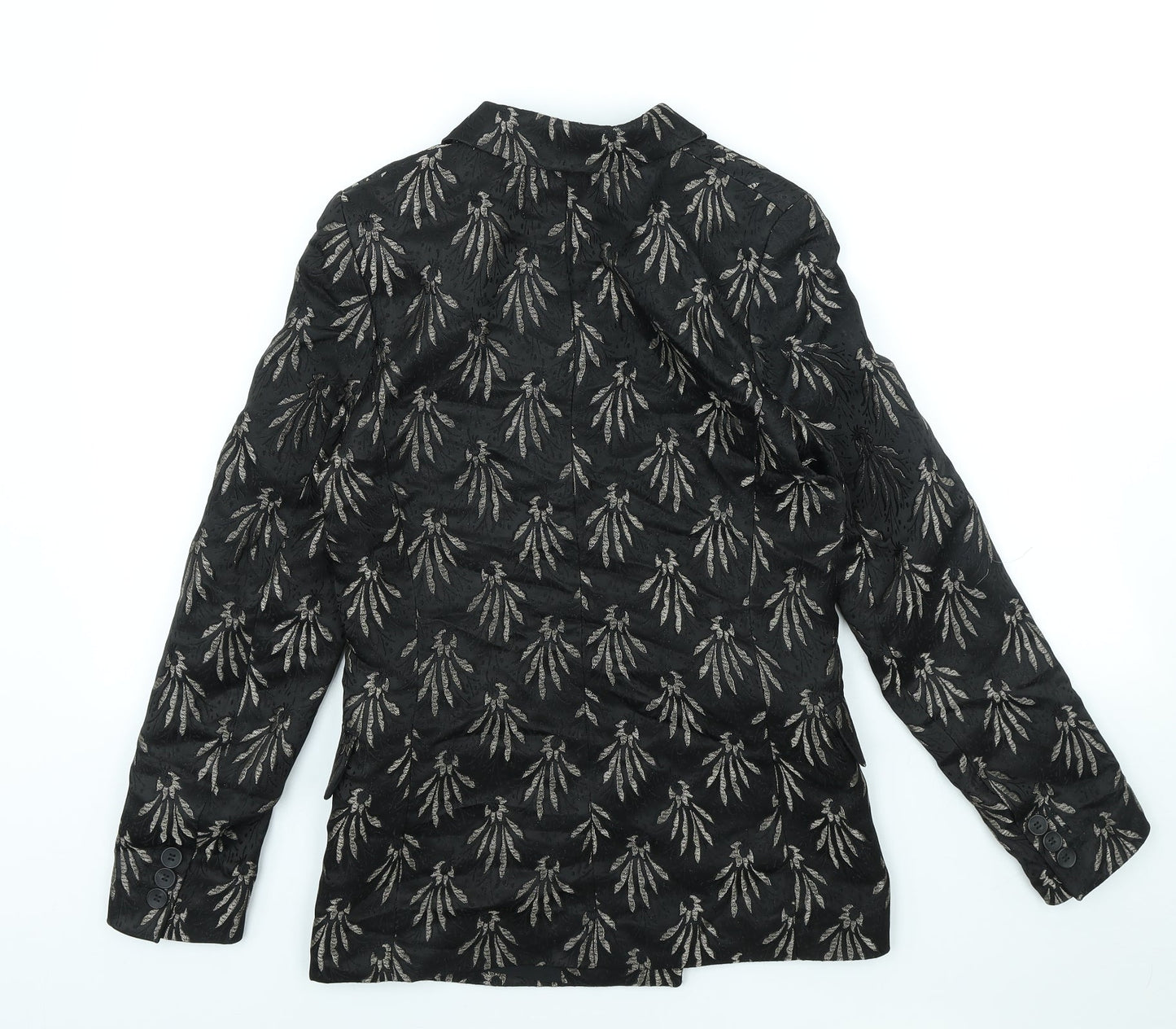 H&M Womens Black Geometric Polyester Jacket Blazer Size 4