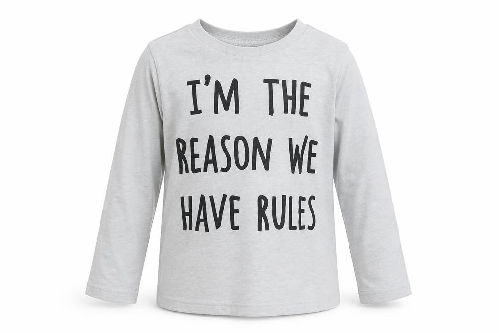 The Childrens Place Girls Grey Cotton Basic T-Shirt Size 4 Years Round Neck Pullover - I'm The Reason We Have Rules