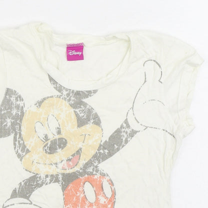915 Generation Girls White 100% Cotton Basic T-Shirt Size 9 Years Round Neck Pullover - Mickey Mouse