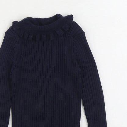 Dunnes Girls Blue Collared Polyester Pullover Jumper Size 8 Years Pullover - Ribbed
