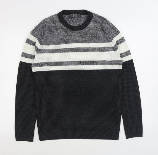 Primark Womens Black Round Neck Striped Acrylic Pullover Jumper Size M