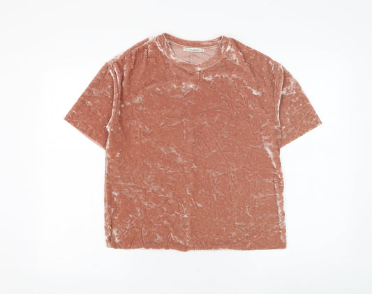 Zara Womens Brown Polyester Basic T-Shirt Size S Round Neck
