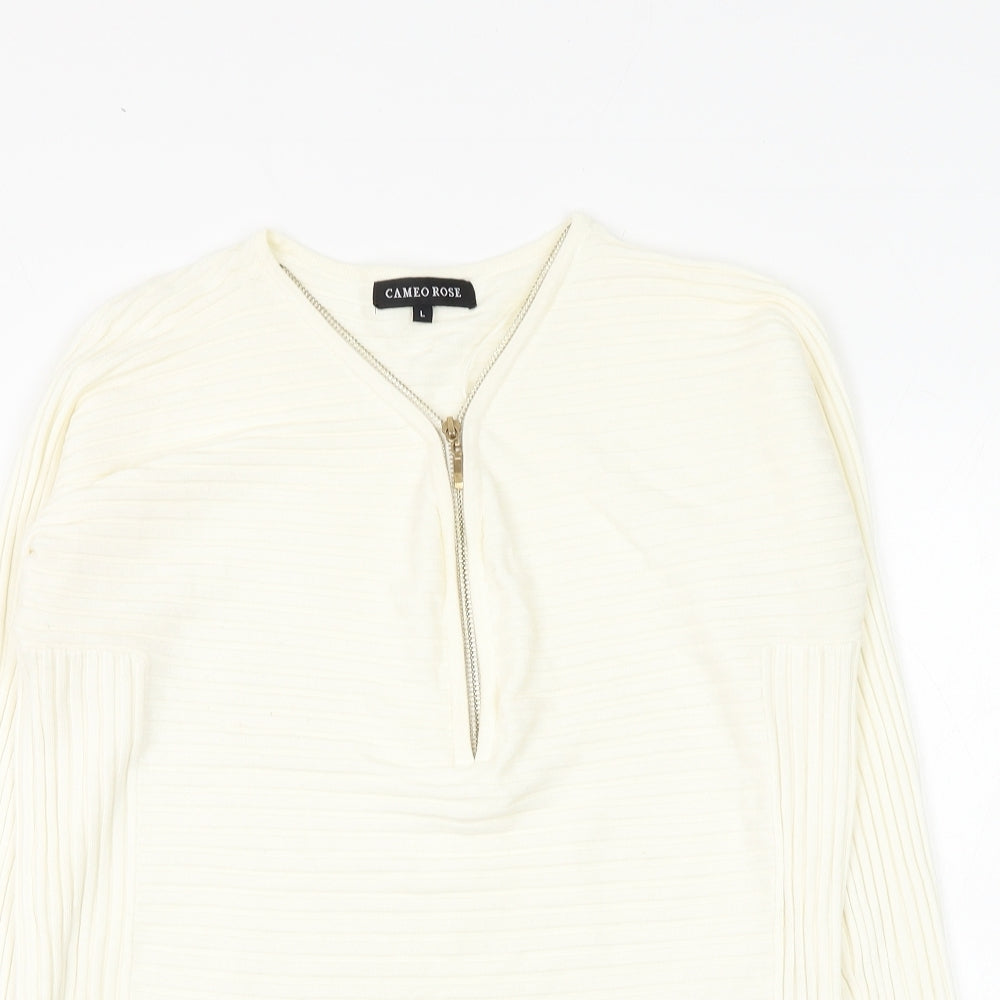 Cameo Rose Womens White V-Neck Viscose Pullover Jumper Size L