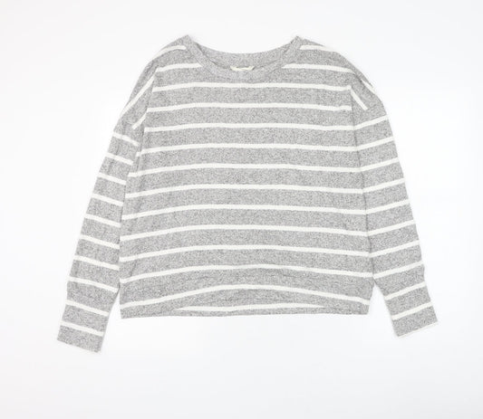 Marks and Spencer Womens Grey Round Neck Striped Viscose Pullover Jumper Size 14