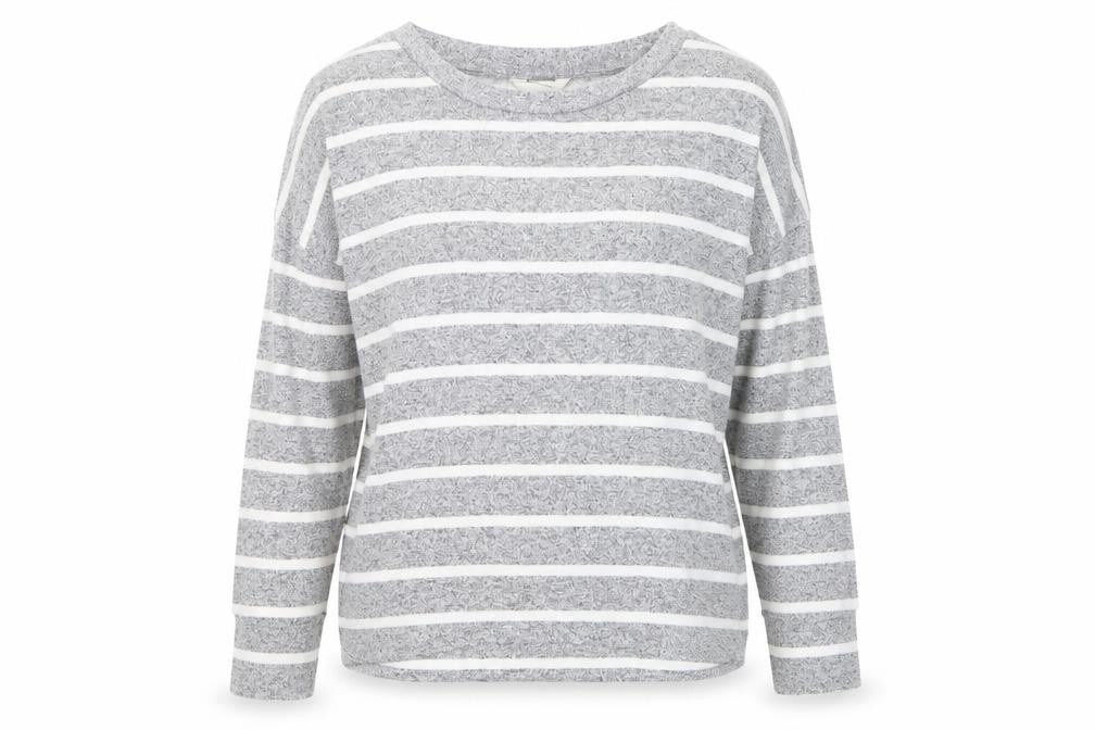 Marks & Spencer Womens Grey Round Neck Striped Viscose Pullover Jumper Size 14
